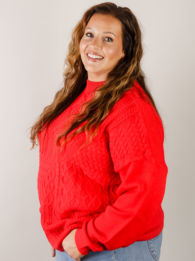 Curvy Solid Red Cable Sweater