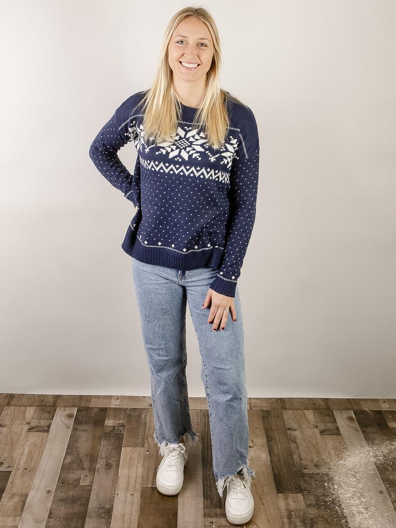 Navy Snowflake Sweater