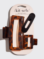 Recycled Plastic Assorted Claw Clips- Brown Rectangle Open Shape