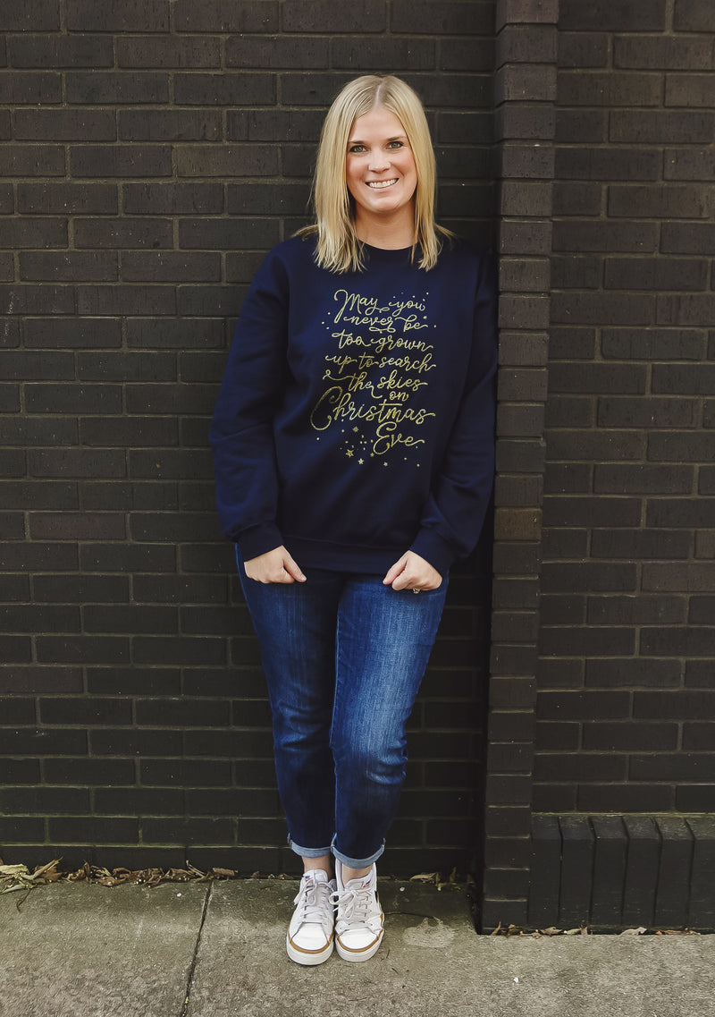 Navy Christmas Eve Graphic Sweatshirt