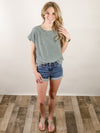 Hunter Green Striped Shirt with Shoulder Buttons