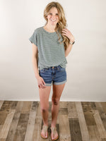 Hunter Green Striped Shirt with Shoulder Buttons