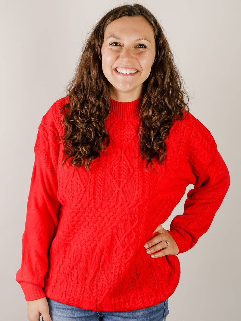 Solid Red Cable Sweater