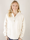 Ivory Exposed Seam Half Button Hooded Top