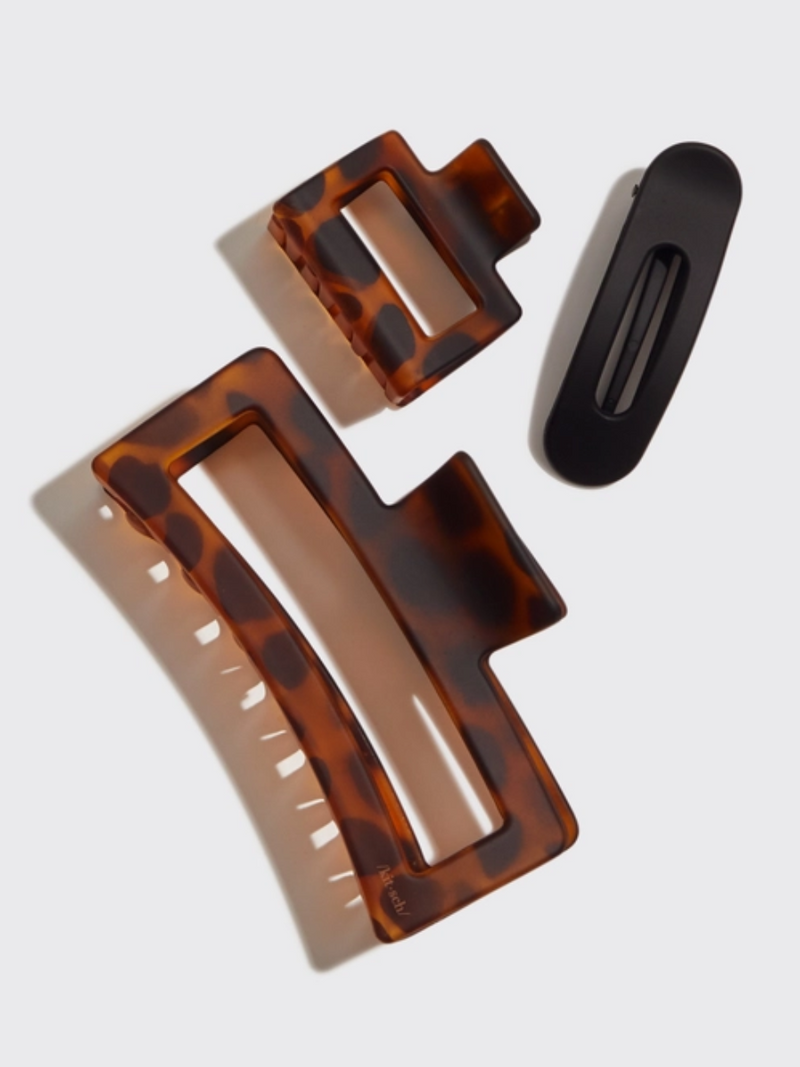 Recycled Plastic Assorted Claw Clips- Brown Rectangle Open Shape