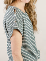 Hunter Green Striped Shirt with Shoulder Buttons