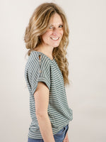 Hunter Green Striped Shirt with Shoulder Buttons