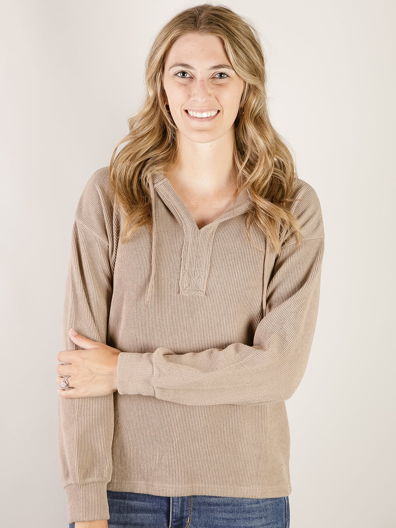 Mocha Solid Texture Hooded Pullover