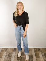 Black V-Neck 1/2 Sleeve Sweater