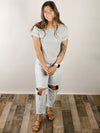 Dusty Blue Striped Short Sleeve Sweater