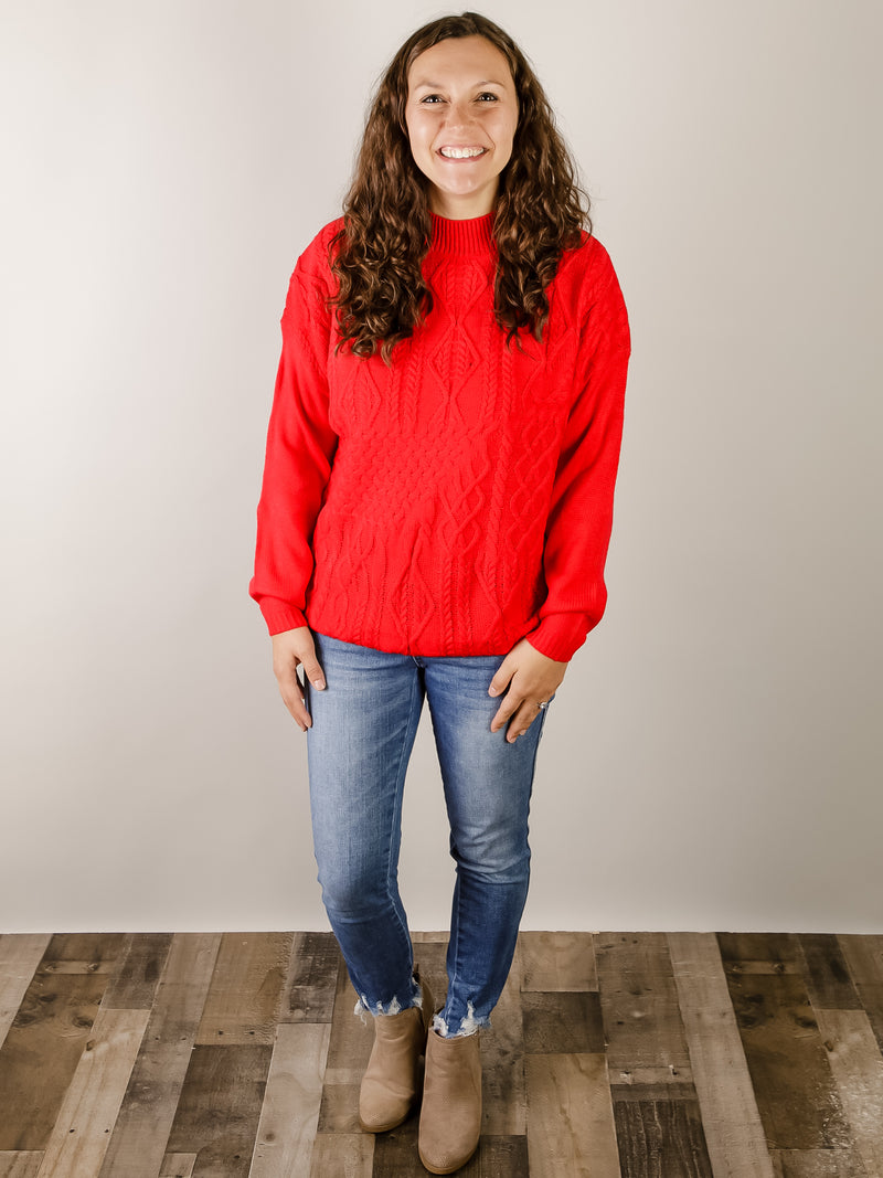 Solid Red Cable Sweater