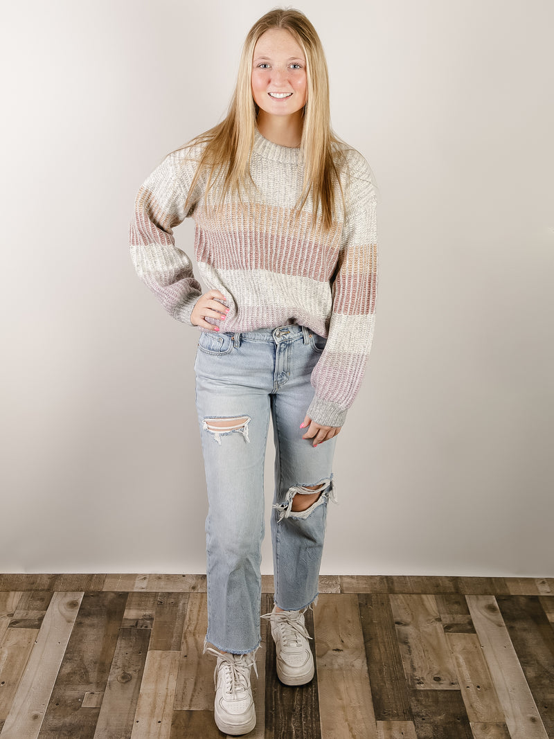 Grey and Blush Color Blocked Sweater