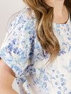 Blue and White Floral Print Top