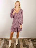 Wine and White Abstract Print Wrap Dress