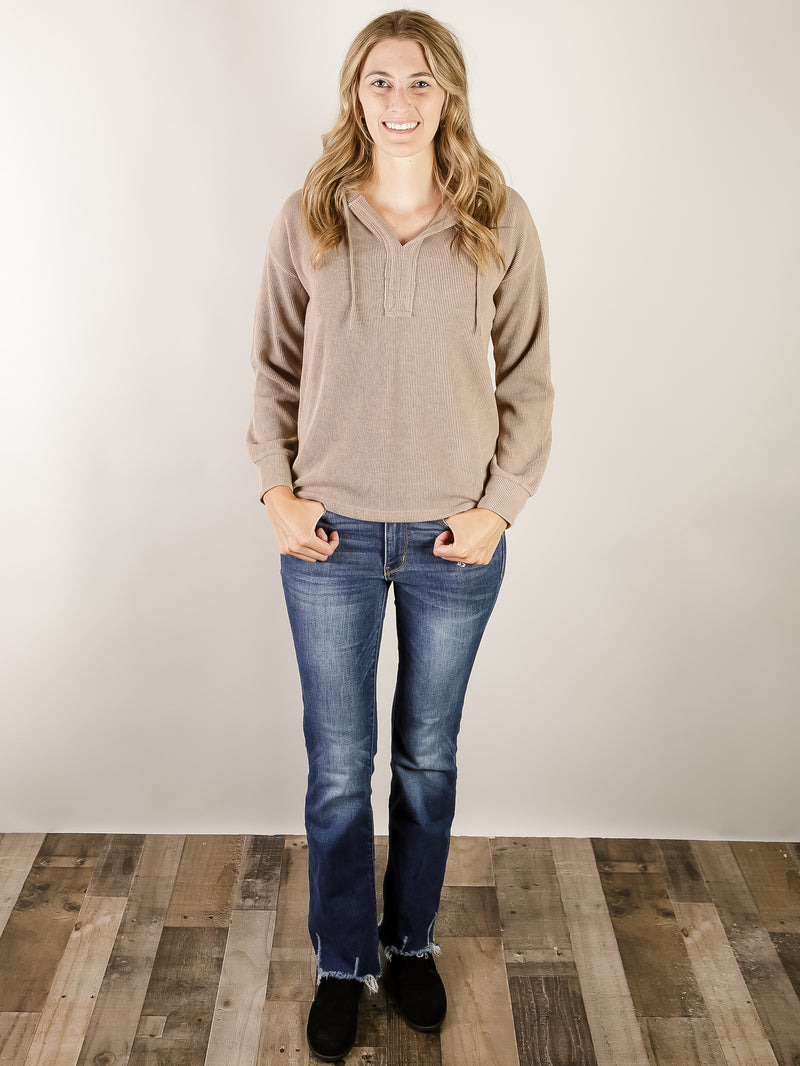 Mocha Solid Texture Hooded Pullover