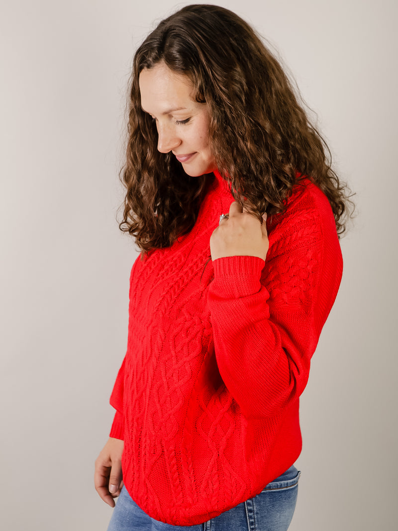 Solid Red Cable Sweater