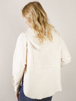 Ivory Exposed Seam Half Button Hooded Top