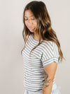 Dusty Blue Striped Short Sleeve Sweater