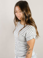 Dusty Blue Striped Short Sleeve Sweater