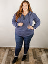 Curvy Navy Ribbed Hooded Top