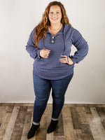 Curvy Navy Ribbed Hooded Top