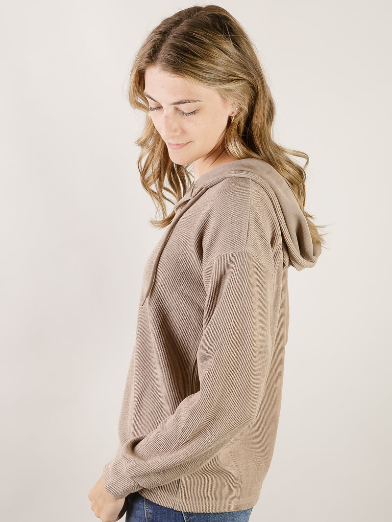 Mocha Solid Texture Hooded Pullover