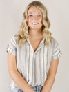 Navy Vertical Striped Rolled Up Shirt