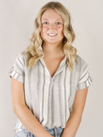 Navy Vertical Striped Rolled Up Shirt