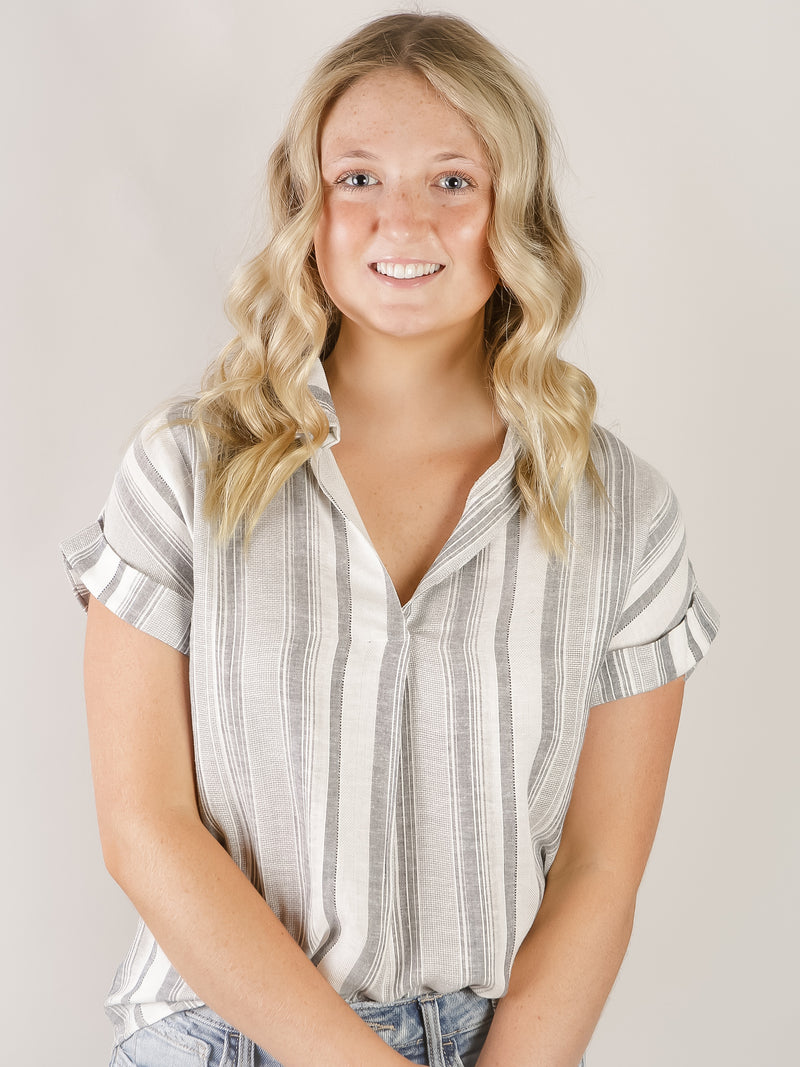 Navy Vertical Striped Rolled Up Shirt