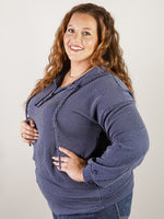 Curvy Navy Ribbed Hooded Top