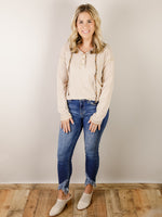 Plaid Contrast Thermal Hooded Top