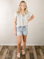 Navy Vertical Striped Rolled Up Shirt