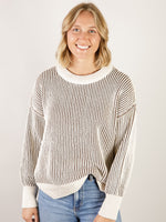 Ribbed Two Tone Crewneck Sweater