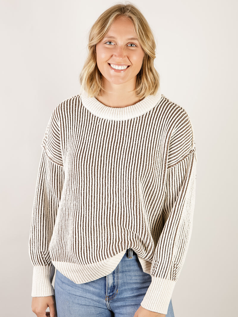 Ribbed Two Tone Crewneck Sweater