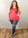 Curvy Red Stripe with Navy Star Back Tank