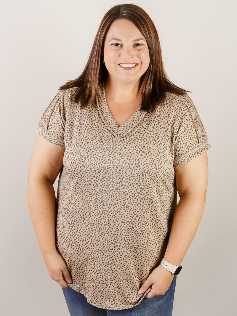 Curvy Tan Animal Print Short Sleeve