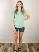 Apple Green Button Shoulder Knit Top