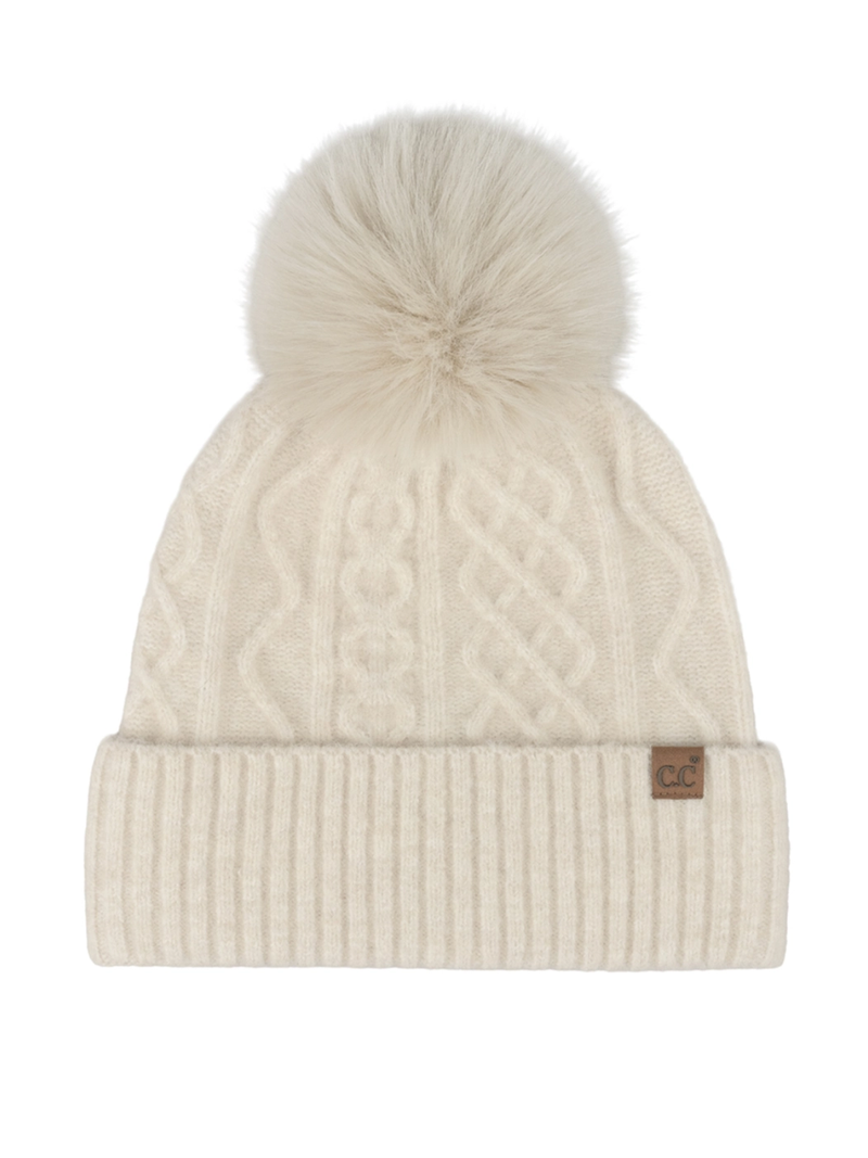 Cable Knit Pom Pom Beanie (Multiple Colors)