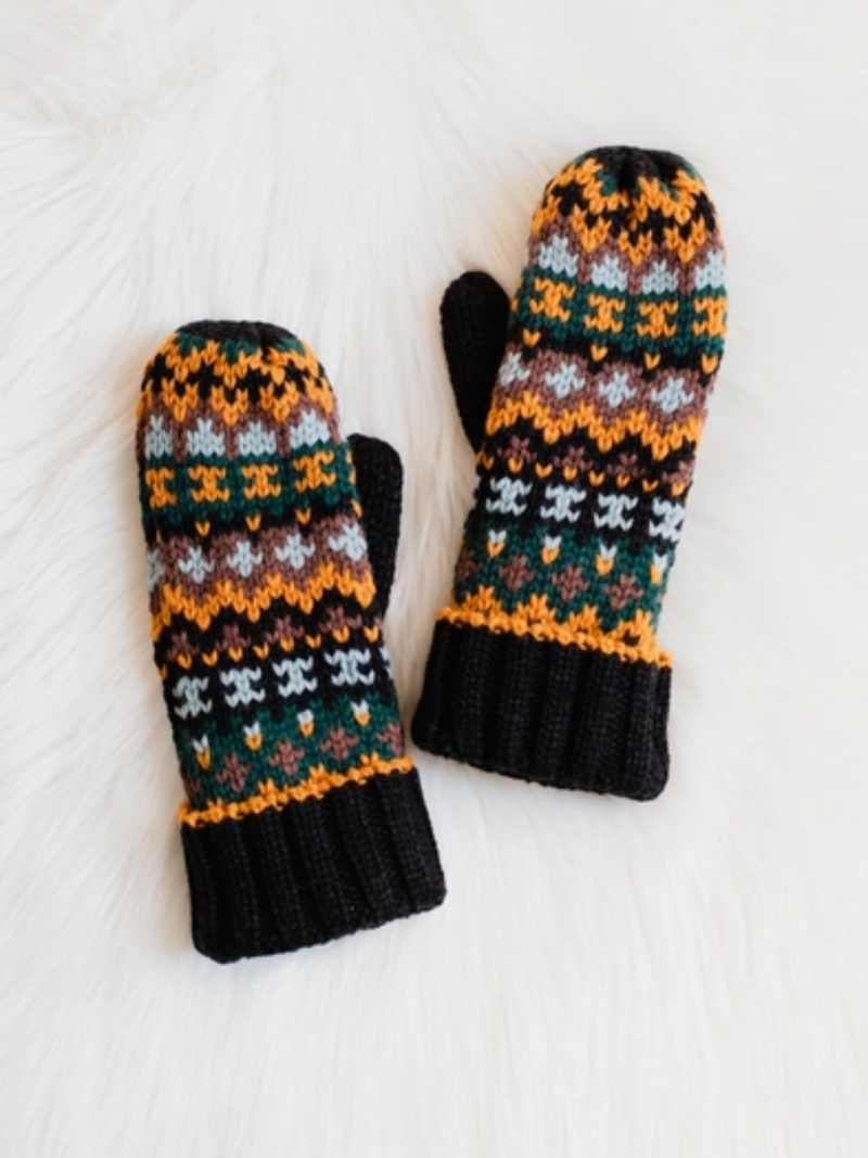 Black Multicolored Mittens