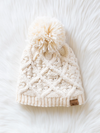 Cream Cable Knit Hat with Cream Pom