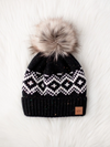 Black & Speckled Patterned Pom Hat