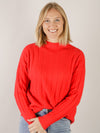 Red Wide Ribbed Mock Neck Sweater