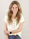 Ivory Exposed Seam Henley Short Sleeve