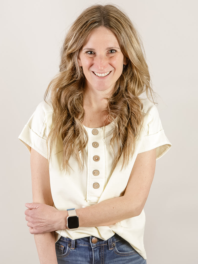 Ivory Exposed Seam Henley Short Sleeve