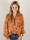 Clay Floral Print Long Sleeve V-Neck Blouse