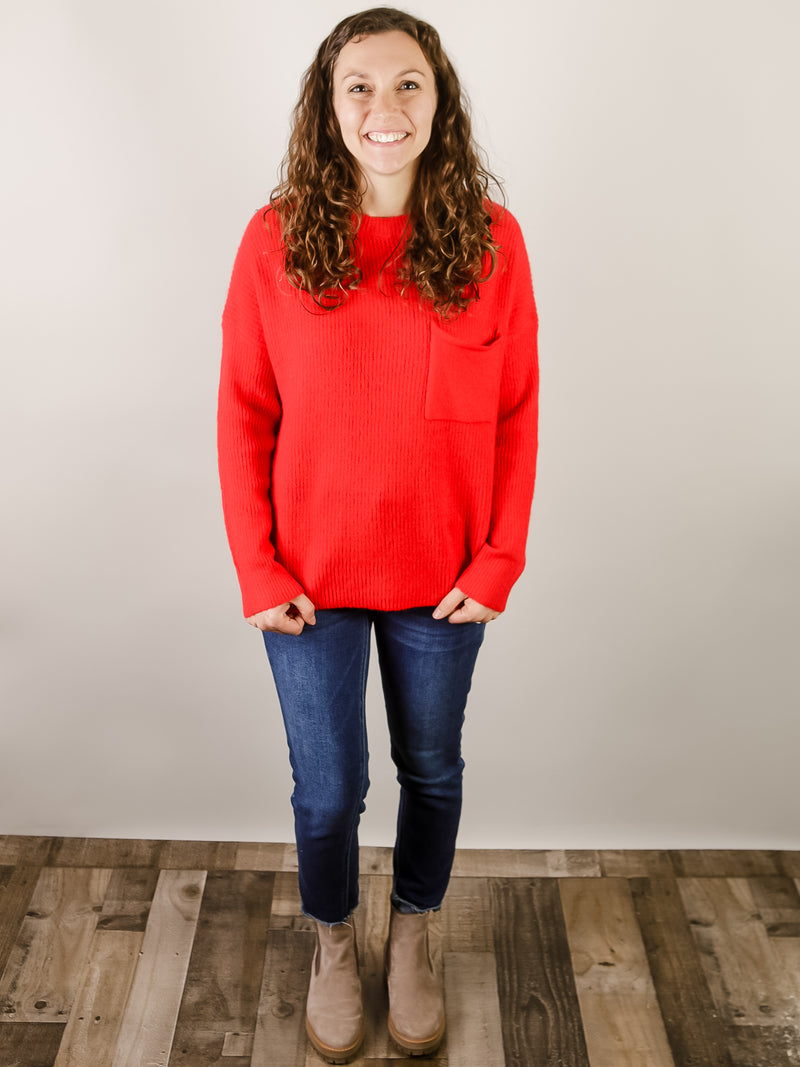 Bright Red Pocket Sweater