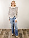 Ribbed Two Tone Crewneck Sweater