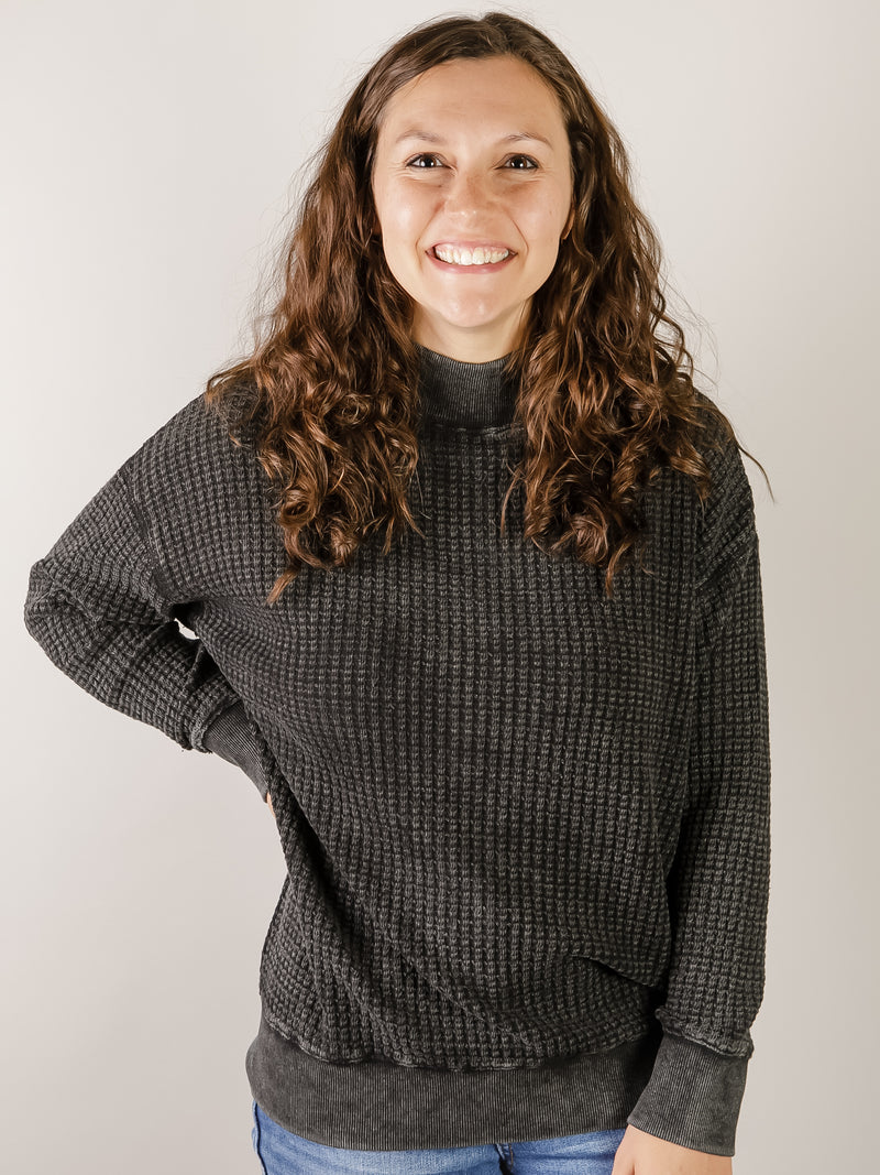Waffle Knit Mock Neck Top