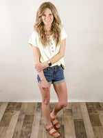 Ivory Exposed Seam Henley Short Sleeve