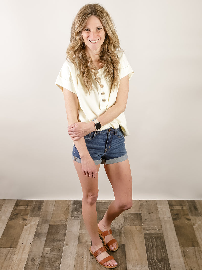 Ivory Exposed Seam Henley Short Sleeve